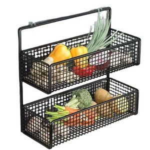 Wall Mounted Kitchen Vegetables Storage Basket Punch-free Bathroom Corner Organizer Shelf Metal Mesh Storage Rack