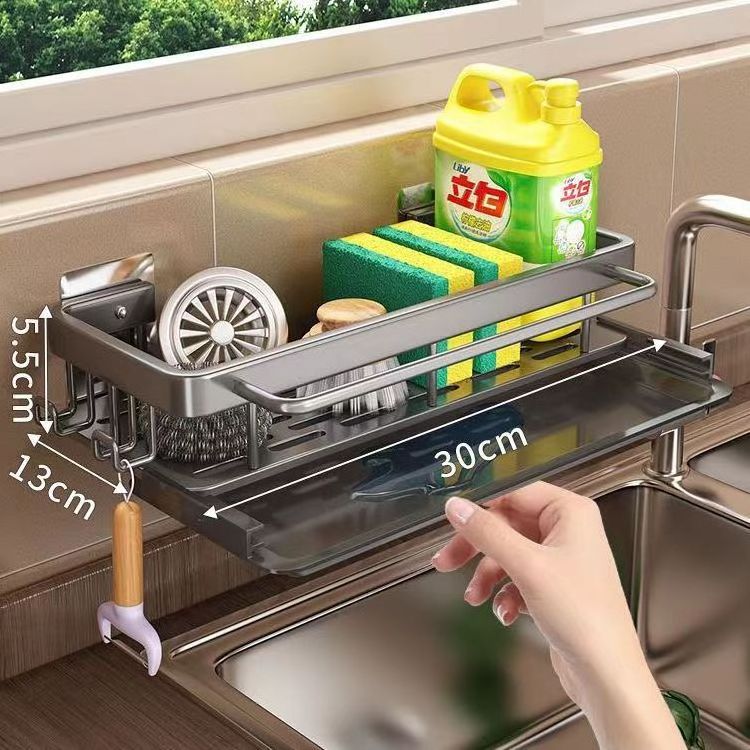 New Arrival Punch-free Kitchen Sink Drain Basket Wall-mounted Metal Sink Storage Rack with Drainboard Sponge Holder Shelf