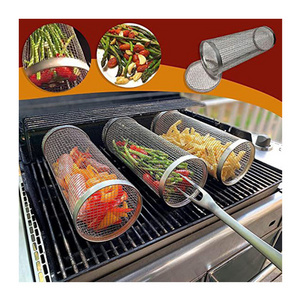 Bbq Net Tube 8in 12in Greatest Ever Stainless Steel Metal Grill Barbecue Cylinder Round outdoor 2pcs Rolling Grilling Basket