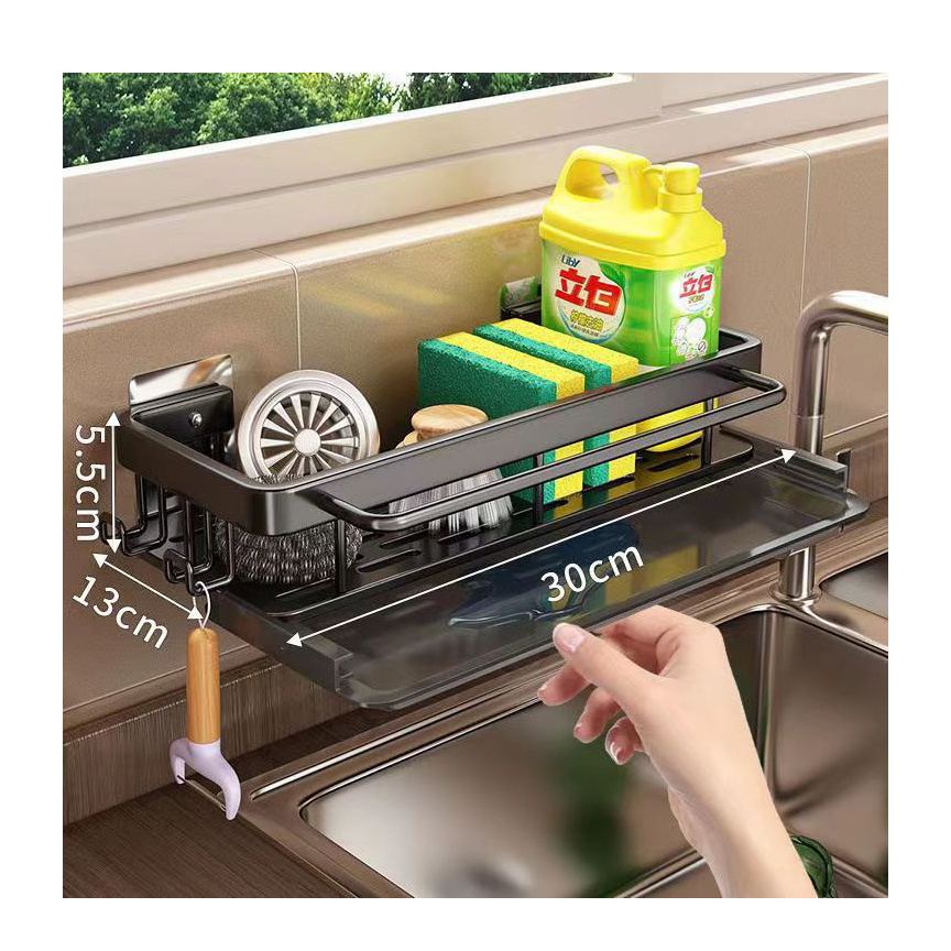 New Arrival Punch-free Kitchen Sink Drain Basket Wall-mounted Metal Sink Storage Rack with Drainboard Sponge Holder Shelf