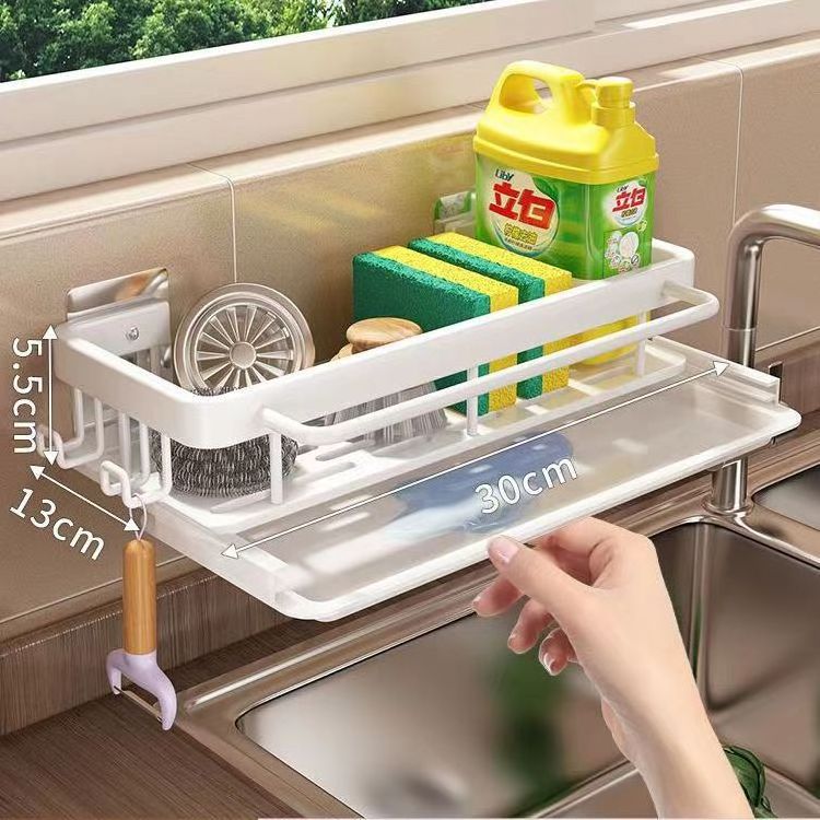 New Arrival Punch-free Kitchen Sink Drain Basket Wall-mounted Metal Sink Storage Rack with Drainboard Sponge Holder Shelf