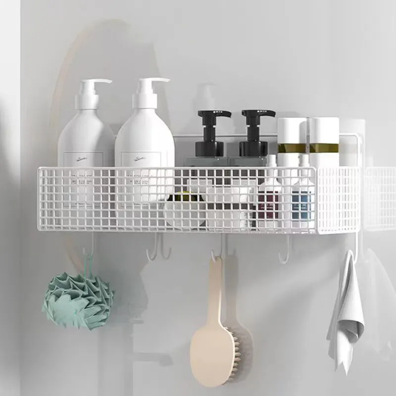 Wall Mounted Kitchen Vegetables Storage Basket Punch-free Bathroom Corner Organizer Shelf Metal Mesh Storage Rack