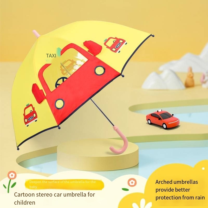 Lakuna 2024 new yellow duck cartoon umbrella kindergarten kids wood handle Unobstructed view safety umbrella for students