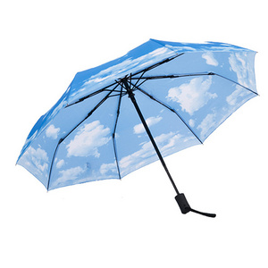 Lakuna in stock 3 Folding blue sky and cloud Adult Automatic Umbrellas Woman and Man's Umbrella Custom Logo