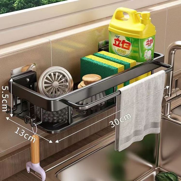 New Arrival Punch-free Kitchen Sink Drain Basket Wall-mounted Metal Sink Storage Rack with Drainboard Sponge Holder Shelf