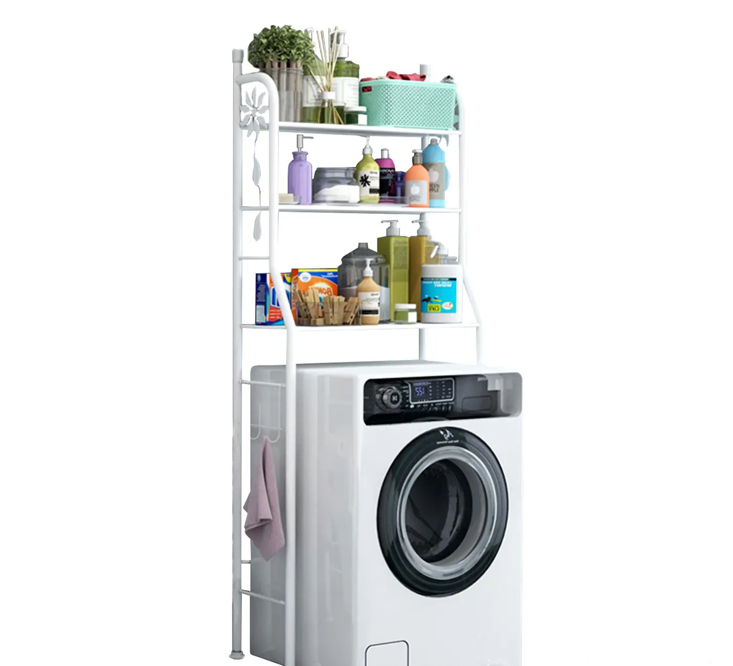 Floor Standing Washing Machine Shelf with Towel Hanger Bathroom Storage Rack Organizer Rack over Washing Machine