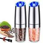 Silver Battery Powered With LED Light Automatic Operation Stainless Steel Gravity Electric Mill Pepper And Salt Grinder Set