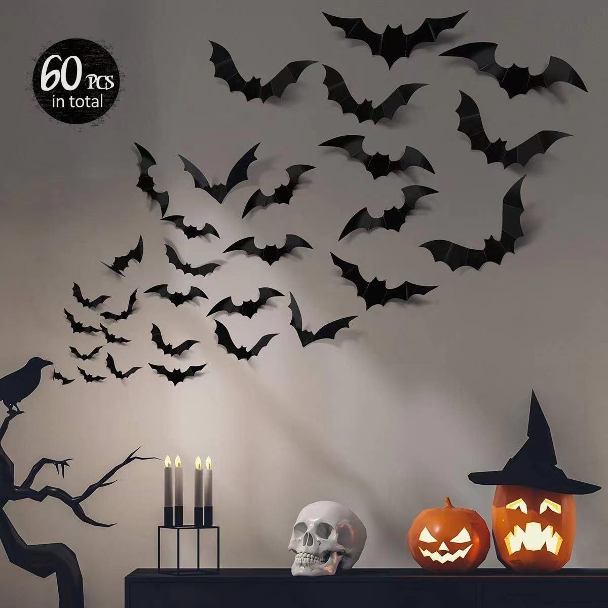 Halloween Party Supplies DIY 3D Decorative Bats Spider Wall Sticker Home Window Halloween Eve Decor Decoration