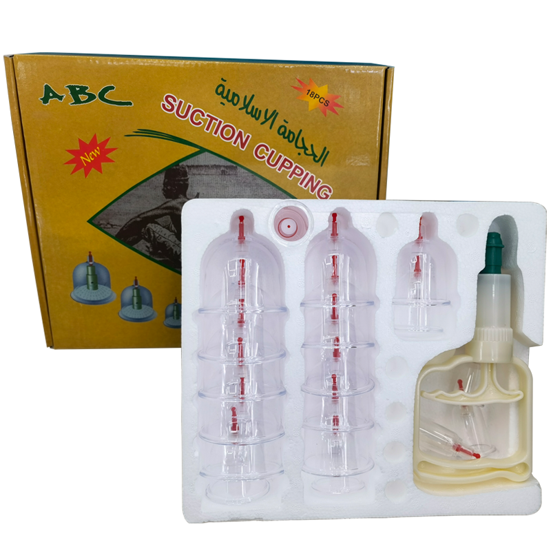 18 Sets Medical Body Massage Cupping Cups Hijama Butt Cupping Therapy Vacuum Cupping Set Chinese Sale Transparent OEM Box Color