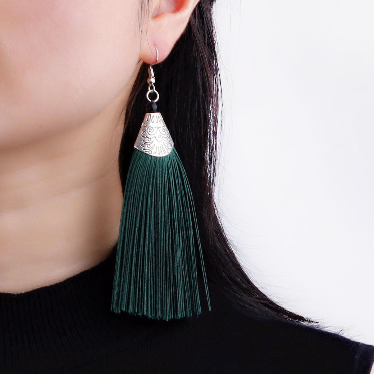 Wholesale Retro Fish Mouth Tassel New Bohemian Long Earrings Square Dance Jewelry Accessories Earrings