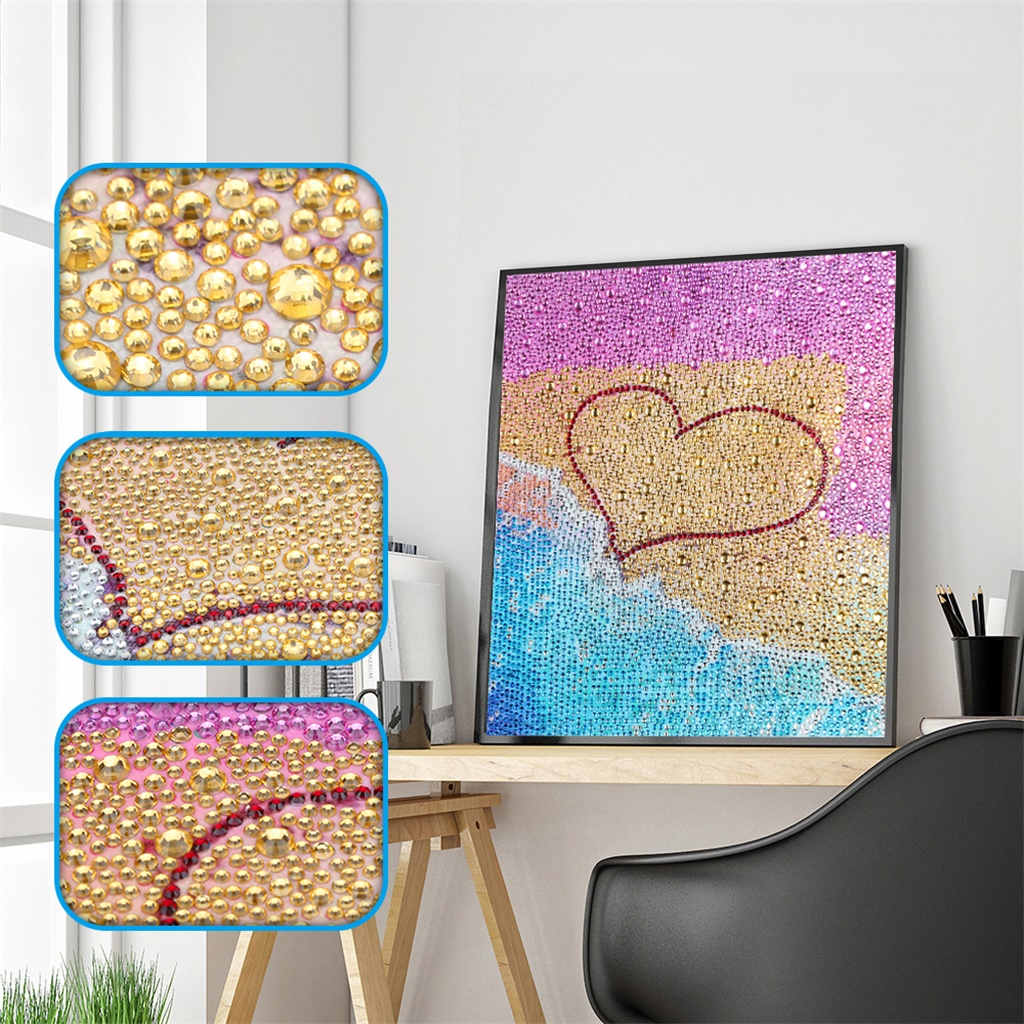 LS crystal 5D DIY full Special Shape Diamond Painting seaside loving heart embroidery Mosaic wall paintings art home decor