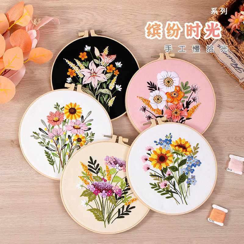 LS DIY Embroidery Kits Needlework Colorful Time flower Cross Stitch Handmade Sewing Craft Wall Paintings Art Home Decoration