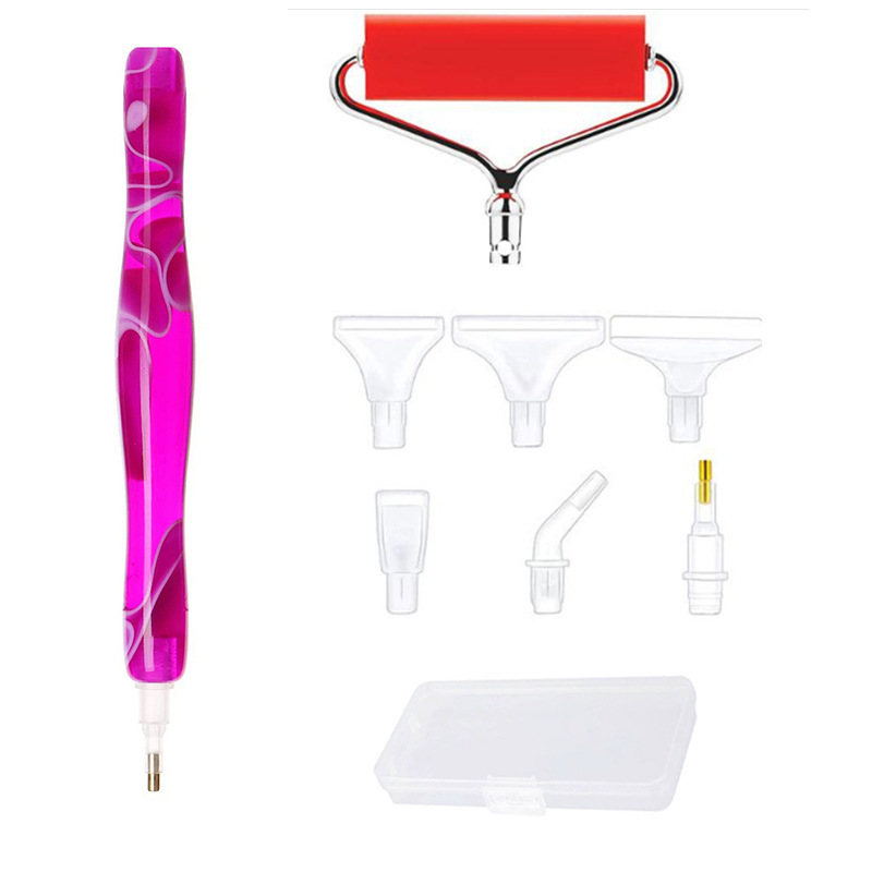 LS 5D DIY diamond painting tools colorful resin double head point drill pen set with 6 replace nibs and roller