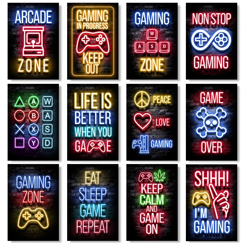 LS LS Sleep Game Repeat Gaming Wall Art Poster Prints Gamer Canvas Painting Canvas Picture Kids Boys Room Decorative Playroom