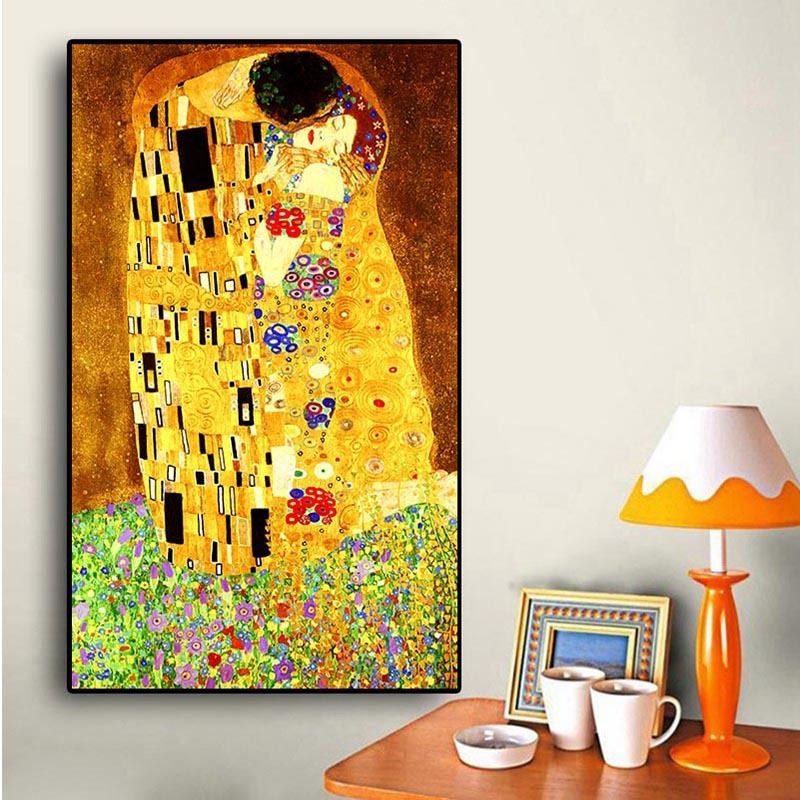 LS hot 5D diy diamond embroidery Gustav Klimt famous painting kiss canvas diamond painting kit living room home wall decor