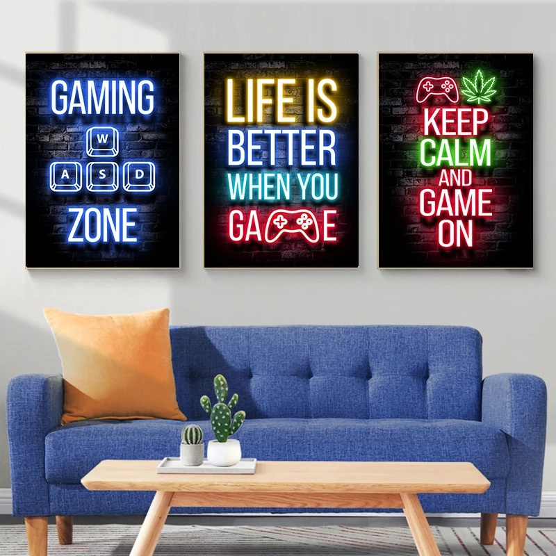 LS LS Sleep Game Repeat Gaming Wall Art Poster Prints Gamer Canvas Painting Canvas Picture Kids Boys Room Decorative Playroom