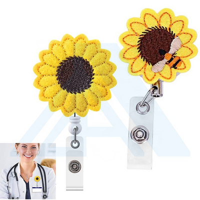 Hot Sale Fashion Felt Sunflower Nurse Badge Reel Medical Badge Reel id Badge Holder Pull Reel With Alligator Clip