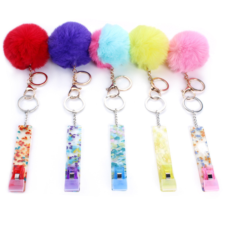 Factory Custom Credit Card Grabber Key chain ATM Card Puller Keychains with Pompom Keyring