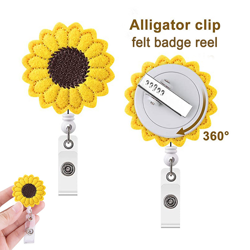 Hot Sale Fashion Felt Sunflower Nurse Badge Reel Medical Badge Reel id Badge Holder Pull Reel With Alligator Clip