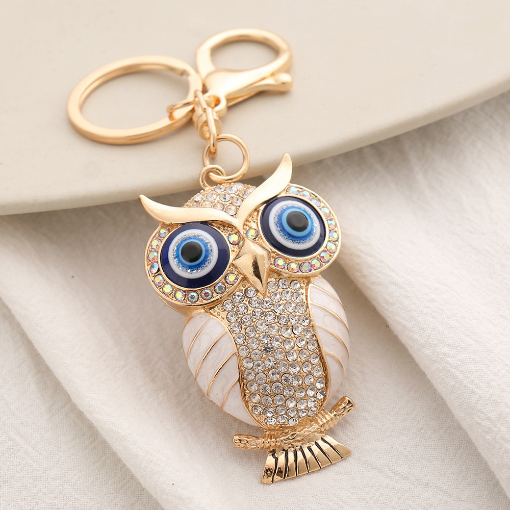 Creative Design Micro Pave Cz Zircon Owl Bag Purse Key Chains Cute 18k Gold Plated Zirconia Evil Eyes Car Keychain Holder