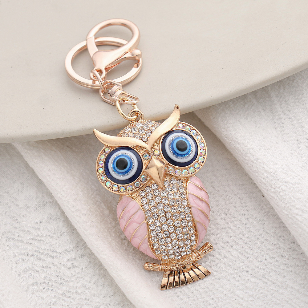 Creative Design Micro Pave Cz Zircon Owl Bag Purse Key Chains Cute 18k Gold Plated Zirconia Evil Eyes Car Keychain Holder