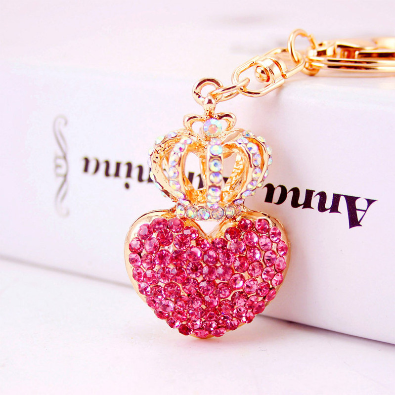 Creative Korean Diamond Heart Keyring Elegant Crown Pendant Bag Keychain