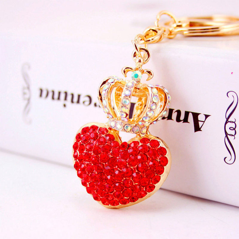 Creative Korean Diamond Heart Keyring Elegant Crown Pendant Bag Keychain