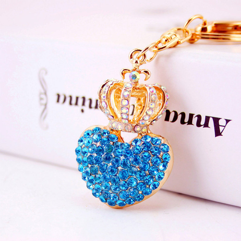 Creative Korean Diamond Heart Keyring Elegant Crown Pendant Bag Keychain