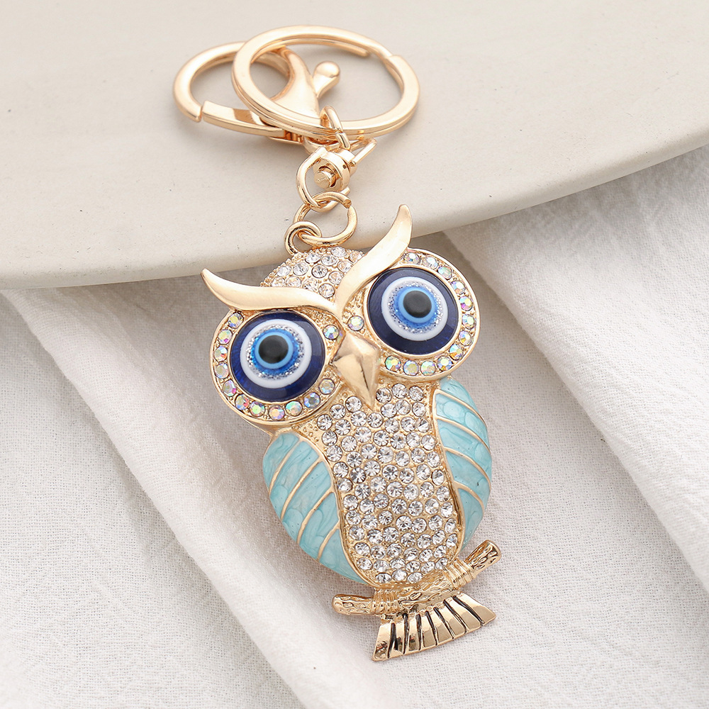 Creative Design Micro Pave Cz Zircon Owl Bag Purse Key Chains Cute 18k Gold Plated Zirconia Evil Eyes Car Keychain Holder