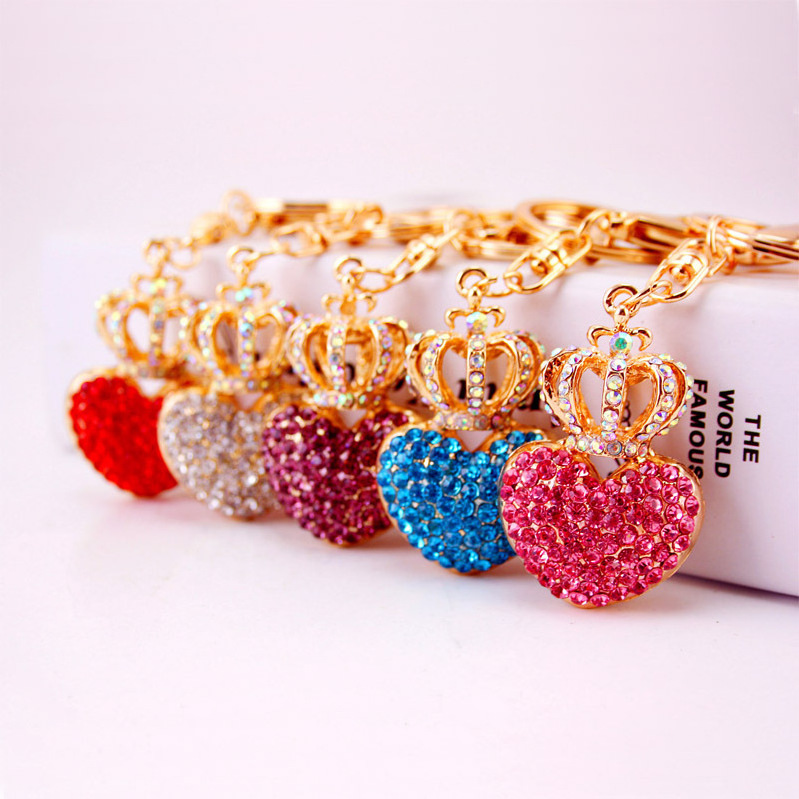 Creative Korean Diamond Heart Keyring Elegant Crown Pendant Bag Keychain