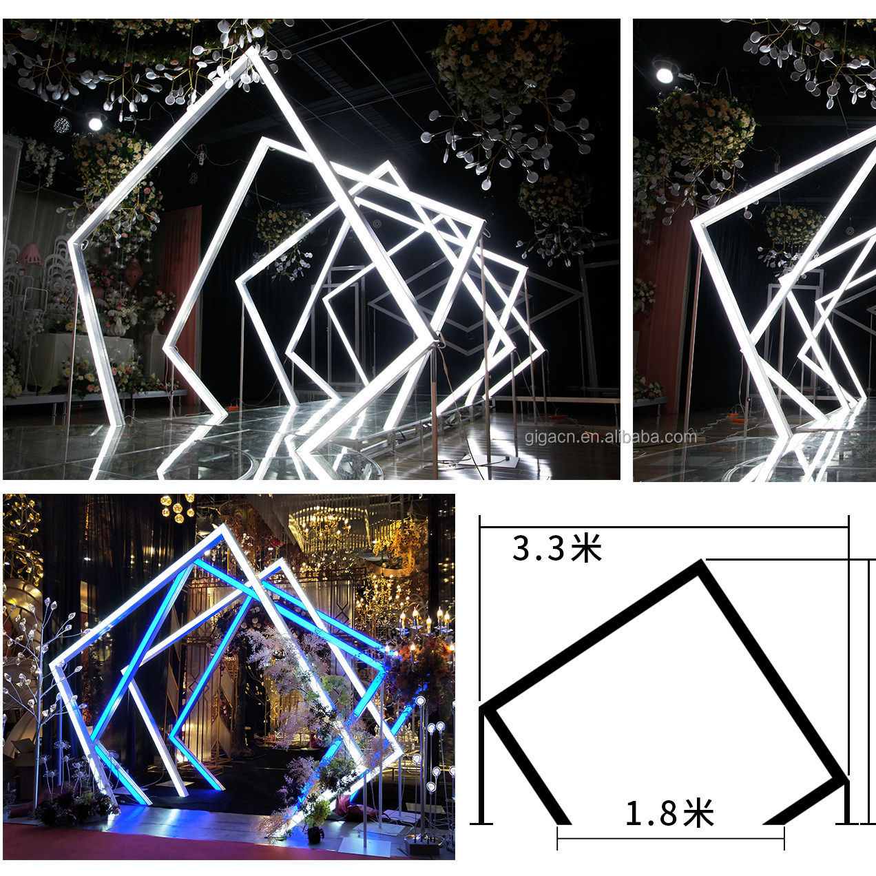 New Design Aluminium Alloy Time Tunnel Led Luminous Acrylic With Lights Geometric Wedding Props Corridor Arch