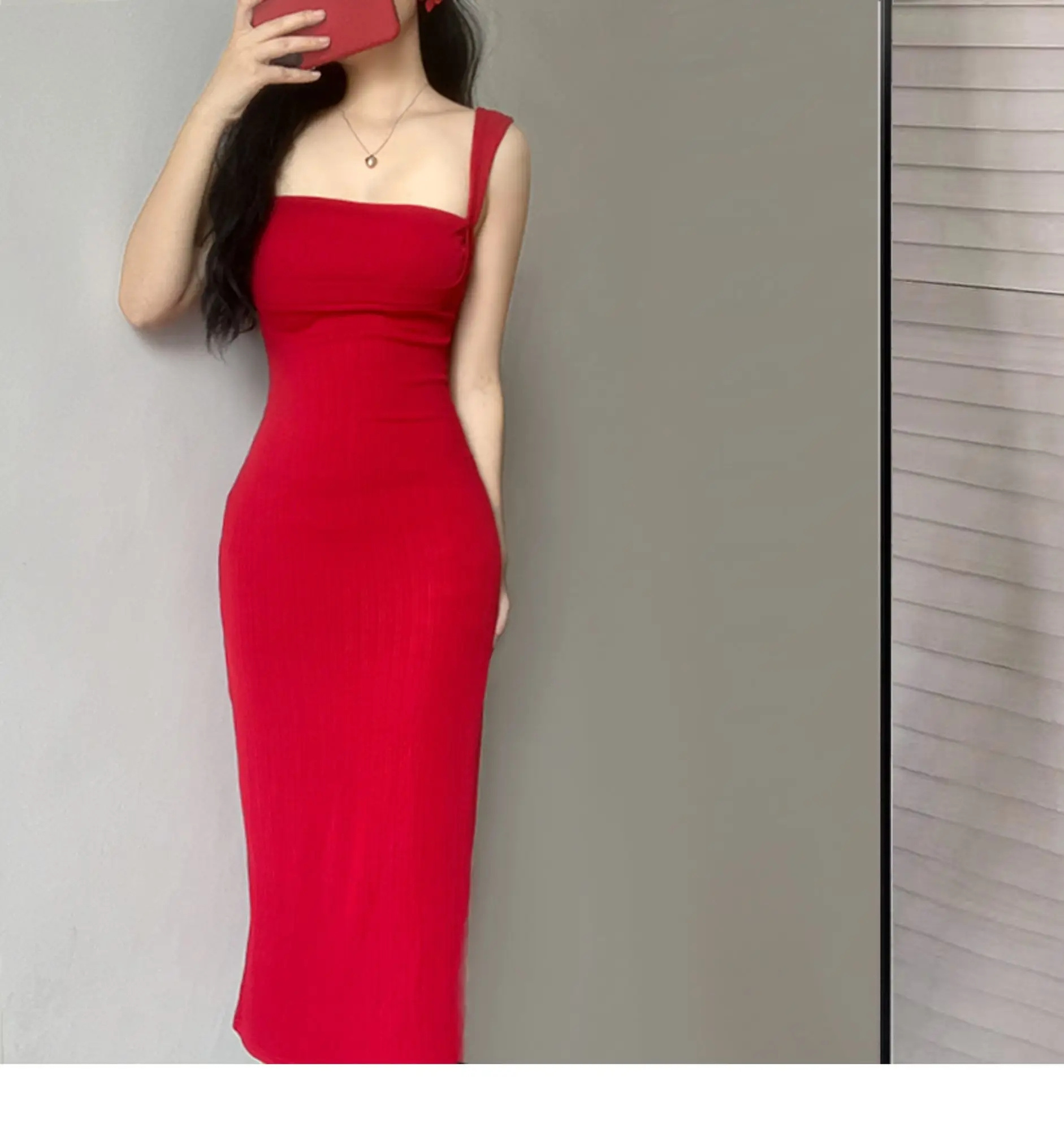 Fashion Summer New Korean Red Dress 2024 New Sexy Short Female Dress Elegant Long Hot Sexy Women Sweet Dresses 94S6