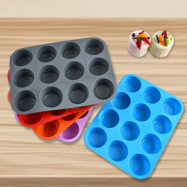 Colorful Nonstick Bakeware 12 Cups Round Cupcake Muffin Mold Baking Cake Pan Silicone Muffin Tray