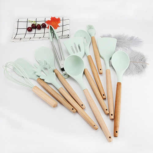 Super September Kitchen Gadgets Tools Kitchenware Spatula Silicone Home Kitchen Tools Set with Wooden Handles 12 Pieces in 1 Set