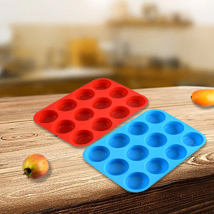 Colorful Nonstick Bakeware 12 Cups Round Cupcake Muffin Mold Baking Cake Pan Silicone Muffin Tray