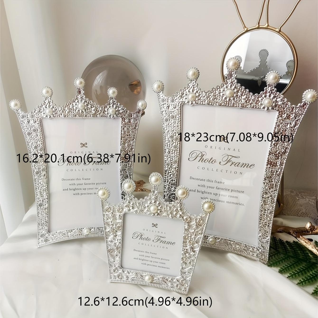 Plastic frame 3*3 4*6 5*7in  silver color crown pearl picture frame with European style wedding gift