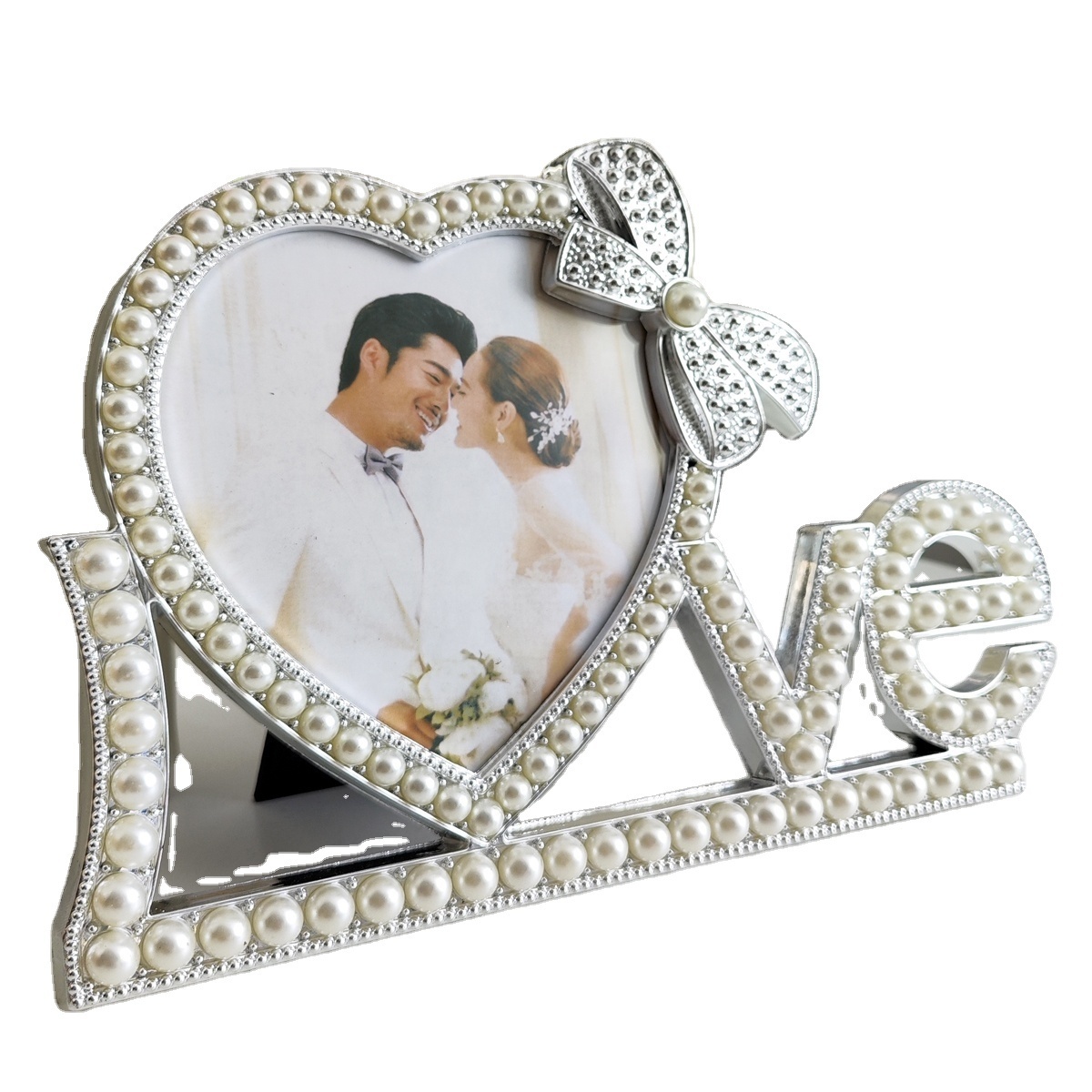 Love plastic photo frame 5in pearl heart shape picture frame wedding couple gift souvenir with romantic style