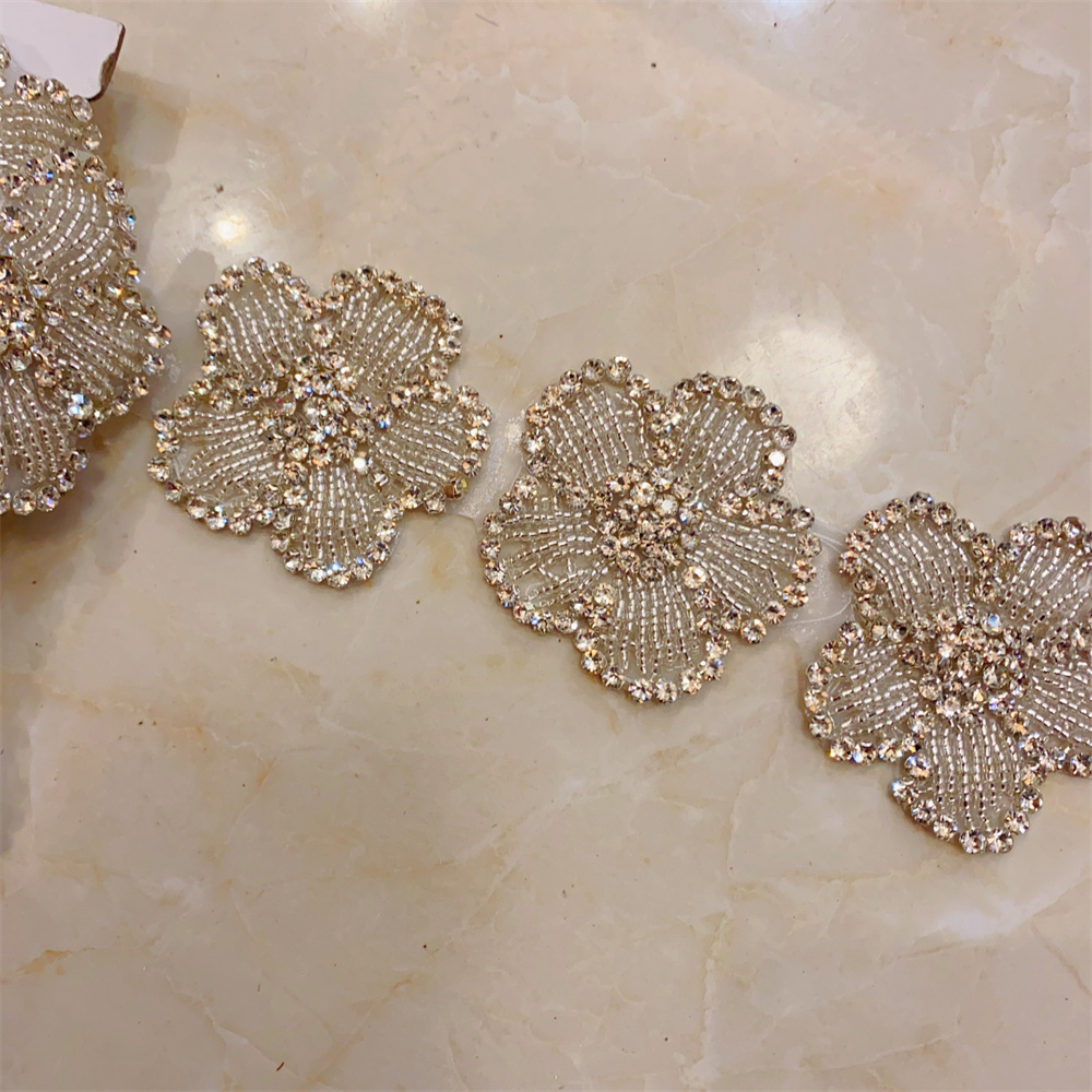 5yards Crystal Motif Strass Hot Fix Rhinestone Flower With Rhinestones  patches Iron On  wedding belt dress