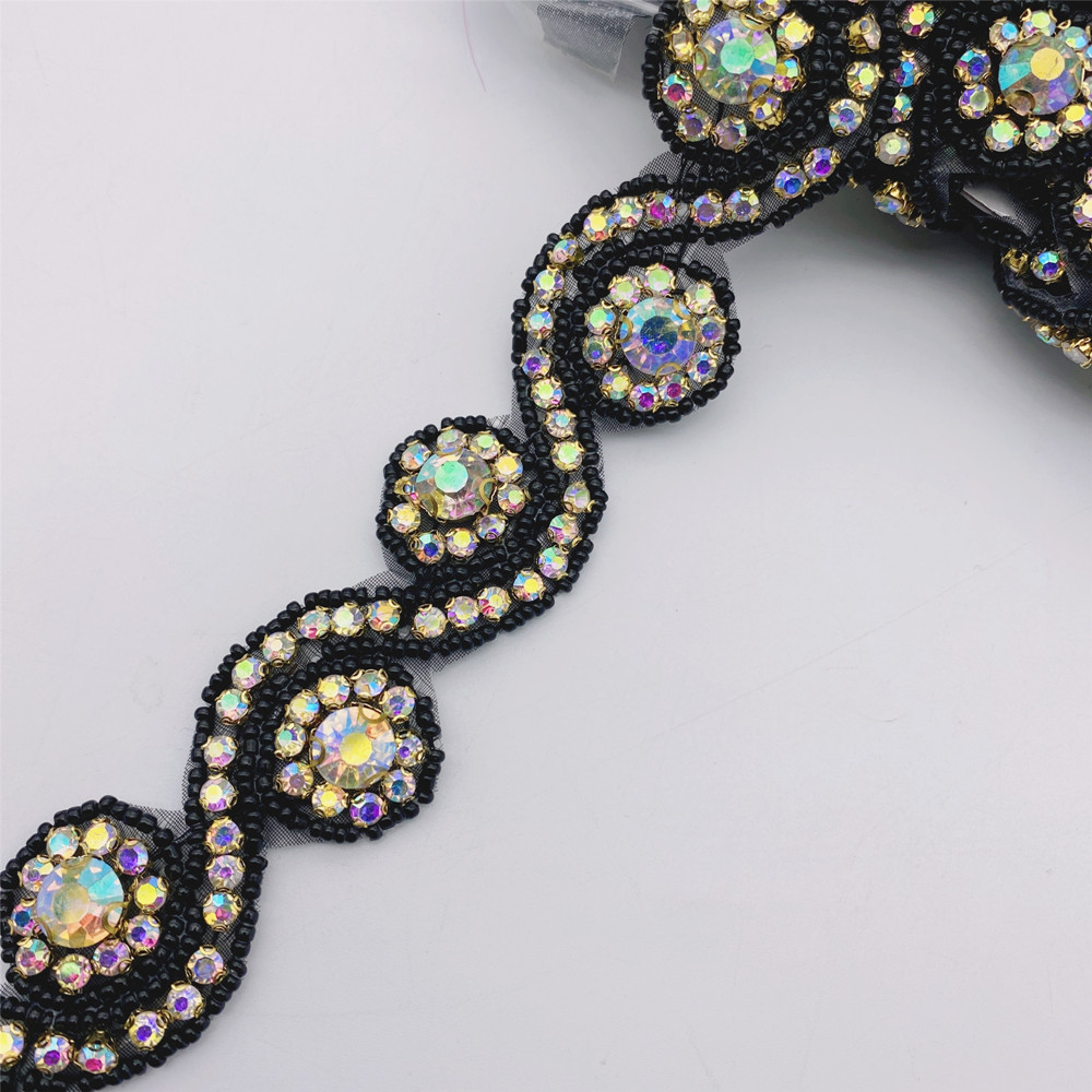 Wholesale  Crystal Rhinestone Beaded Trim  Rhinestone Applique Iron On Bridal wedding dress DIY Craft