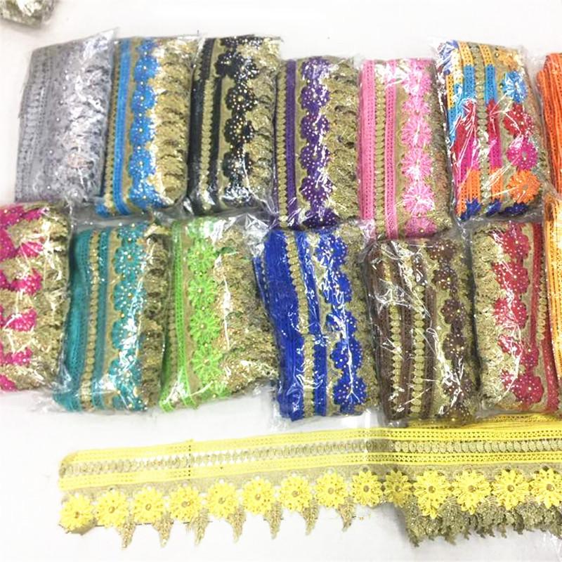 2018 Multicolor Beads Cheap African Embroidery Tulle Lace trim Fabric For Dress