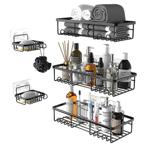 Home Wall Shower Inside Organization  Shower Caddy Shelf Organizer Rack  Self Adhesive Black Bathroom Shelves Basket Rack