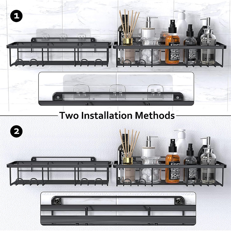 Home Wall Shower Inside Organization  Shower Caddy Shelf Organizer Rack  Self Adhesive Black Bathroom Shelves Basket Rack