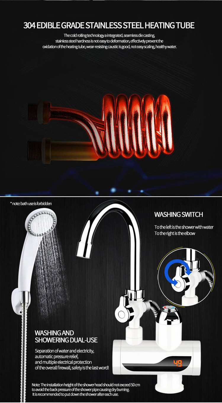 LED Display Electric Hot Water Faucet Instant Water Heating Tap Electric Heater Faucet