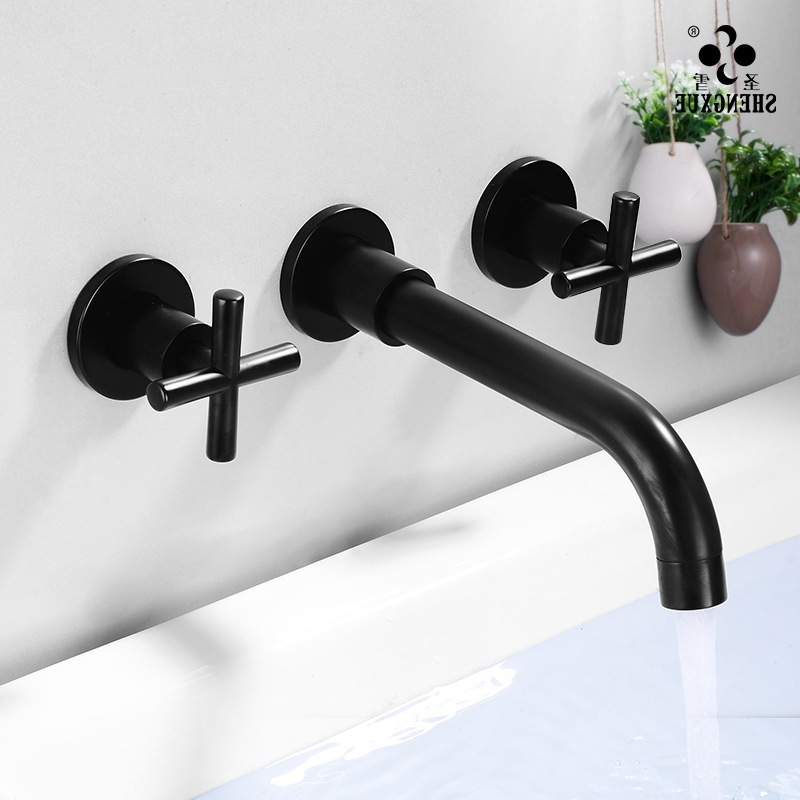 Bronze Buried Wall Basin Faucet Embedded Wall Dark Installed Cold and Hot Water Bathroom Washbasin Faucet