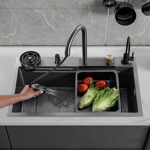 Kitchen Nano 304 Stainless Steel Rainfall Waterfall Sink Large Single Sink Gun Grey Black Hand Washing Basin Sink