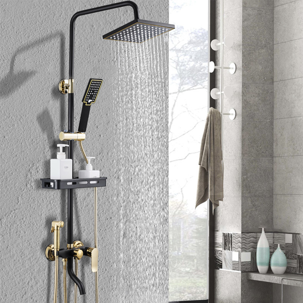 Black Shower Set Full Copper Bathroom Bathroom Concealed Bathroom Shower Head Faucet