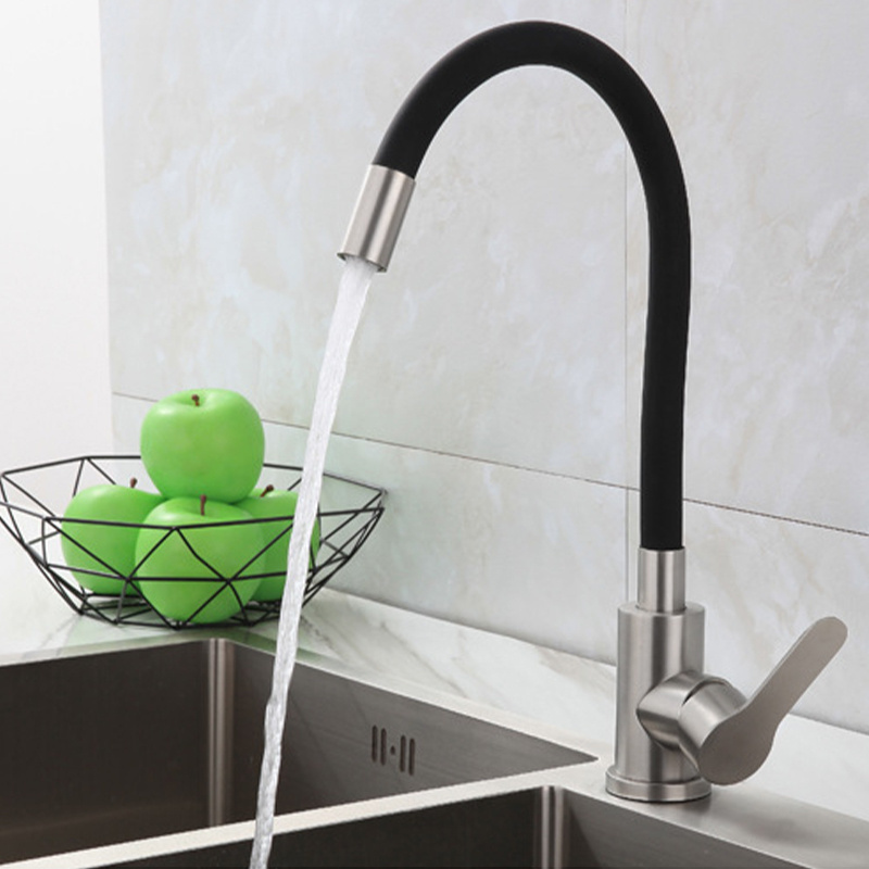 Stainless Steel Kitchen Silicone Tube Faucet Lead-Free Wire Drawing Universal Rotatable Dish Basin Sink Faucet