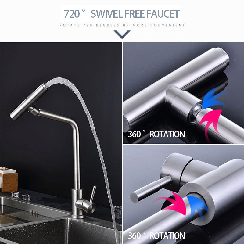 LETO Hot Sale 360 Swivel Tap Household Stainless Steel Faucet Kitchen Hot and Cold Faucet