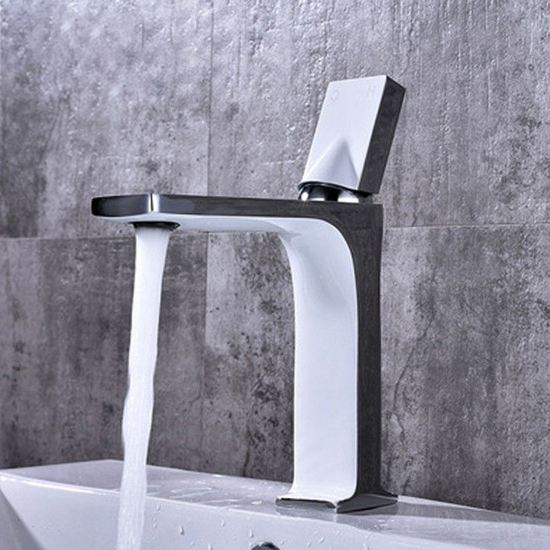 Bathroom Sink Tap Deck Mounted Chrome Single Handle Single Cold Water Wash Hand Body Square Basin Faucet