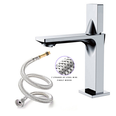 Bathroom Sink Tap Deck Mounted Chrome Single Handle Single Cold Water Wash Hand Body Square Basin Faucet